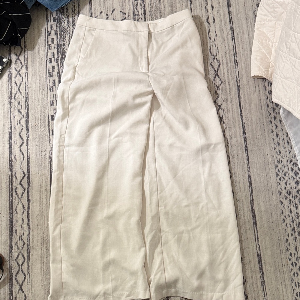 H&M Cream Wide-Leg Trousers with High Waist